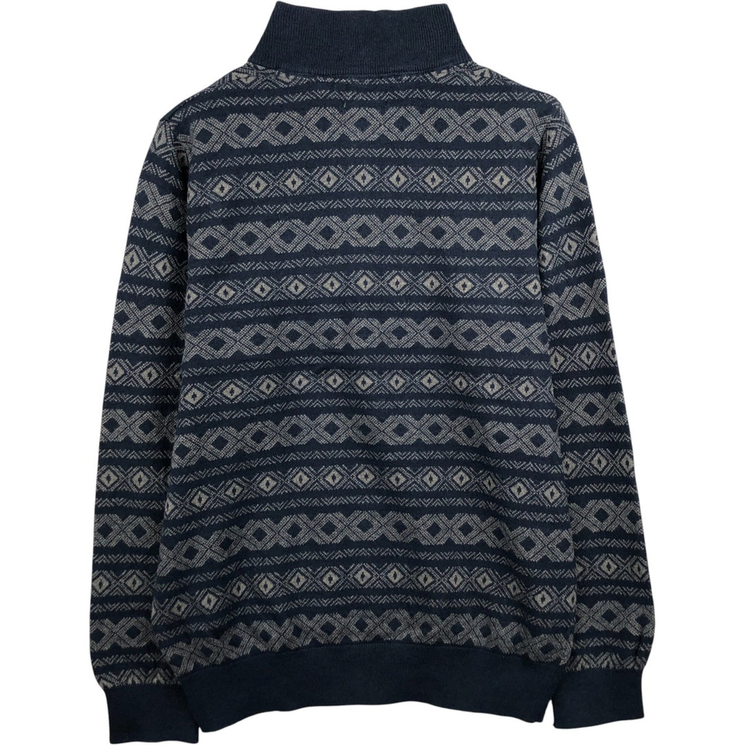 90s-00'S LLBean All-Over Print Cotton Knit Half-Zip Sweater, Men's Size Medium, Vintage cotton navy blue type Vintage Second Hand
