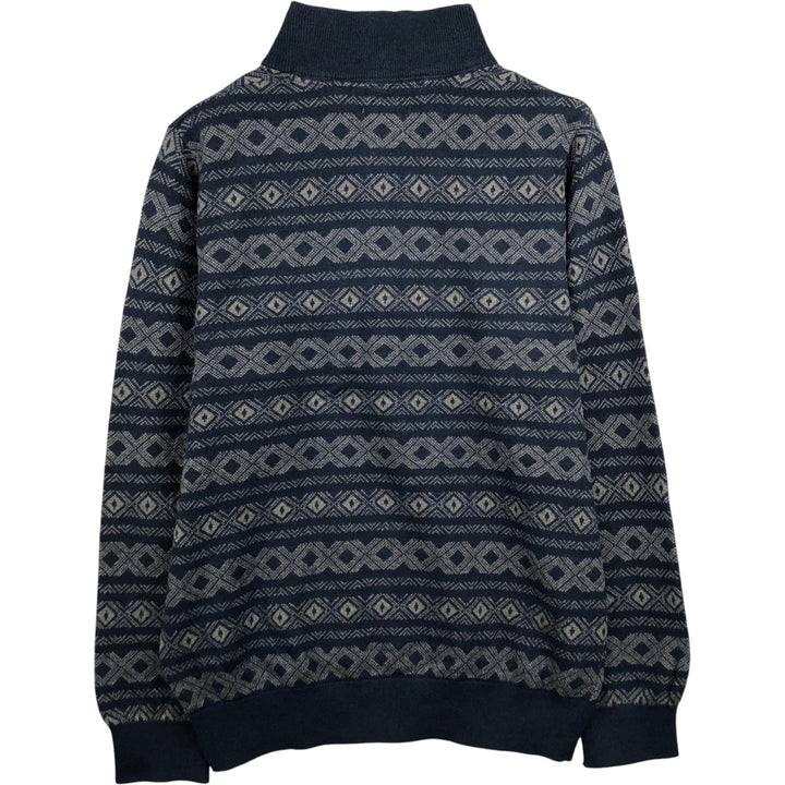 90s-00'S LLBean All-Over Print Cotton Knit Half-Zip Sweater, Men's Size Medium, Vintage cotton navy blue type Vintage Second Hand
