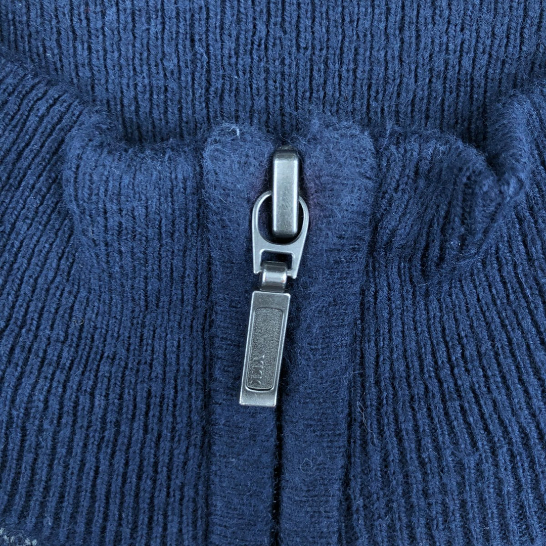 90s-00'S LLBean All-Over Print Cotton Knit Half-Zip Sweater, Men's Size Medium, Vintage cotton navy blue type Vintage Second Hand
