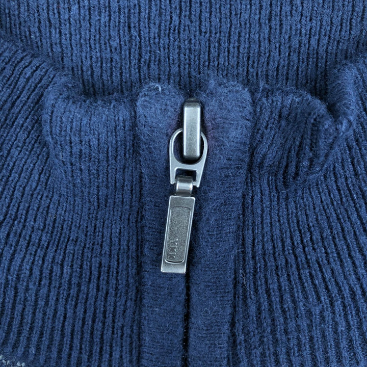 90s-00'S LLBean All-Over Print Cotton Knit Half-Zip Sweater, Men's Size Medium, Vintage cotton navy blue type Vintage Second Hand