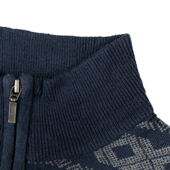 90s-00'S LLBean All-Over Print Cotton Knit Half-Zip Sweater, Men's Size Medium, Vintage cotton navy blue type Vintage Second Hand