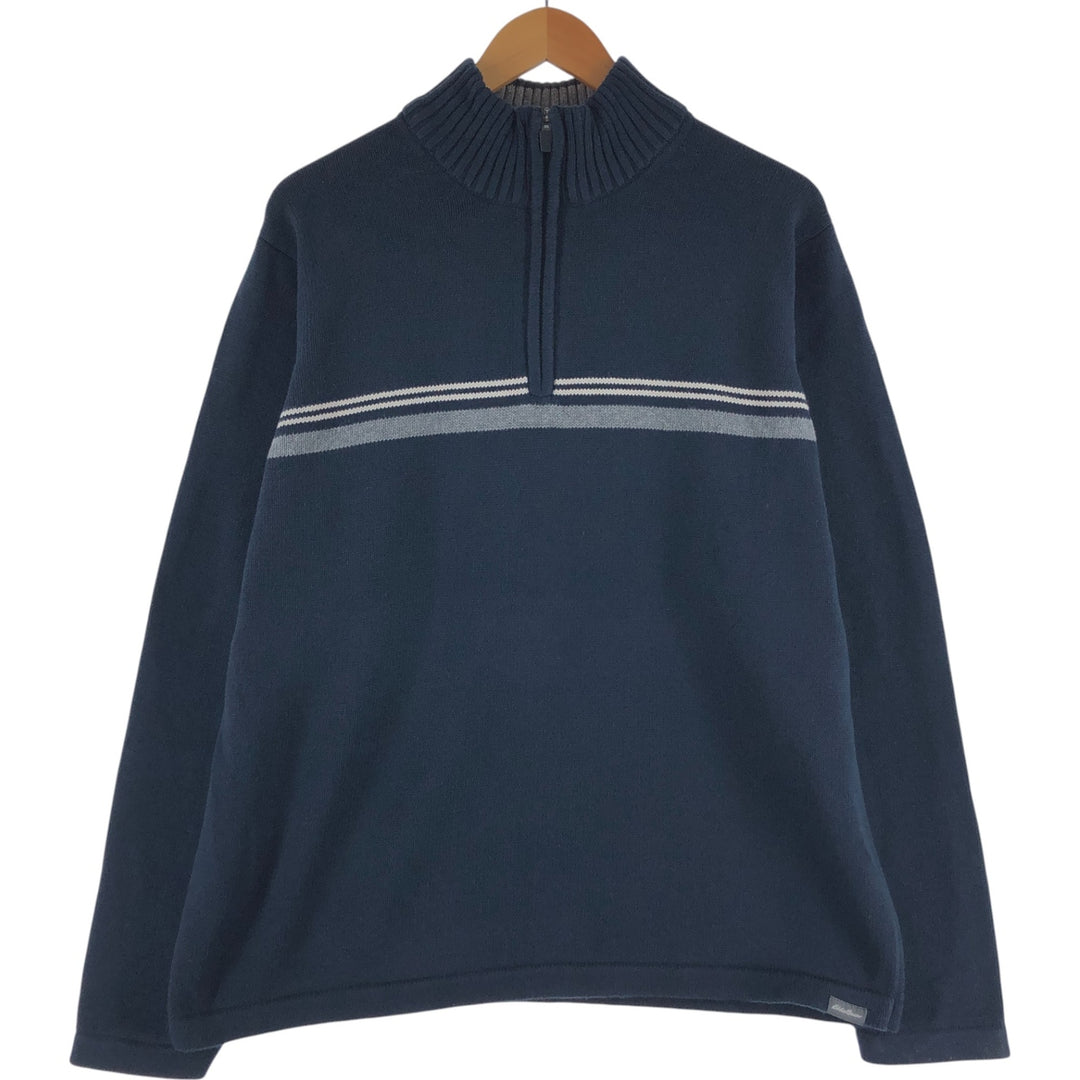 Eddie Bauer Cotton Knit Half Zip Sweater, Men's XL cotton navy blue type Vintage Second Hand