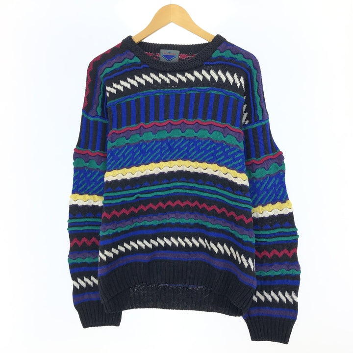 ETCHINGS All-Over Print 3D Knit Sweater, Men's Size L Lamy multicolor Vintage Second Hand