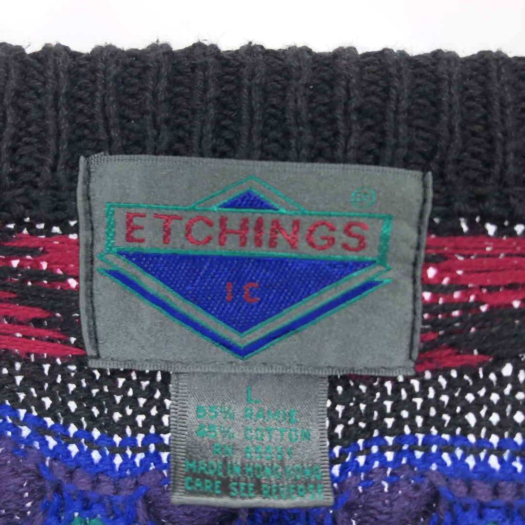 ETCHINGS All-Over Print 3D Knit Sweater, Men's Size L Lamy multicolor Vintage Second Hand