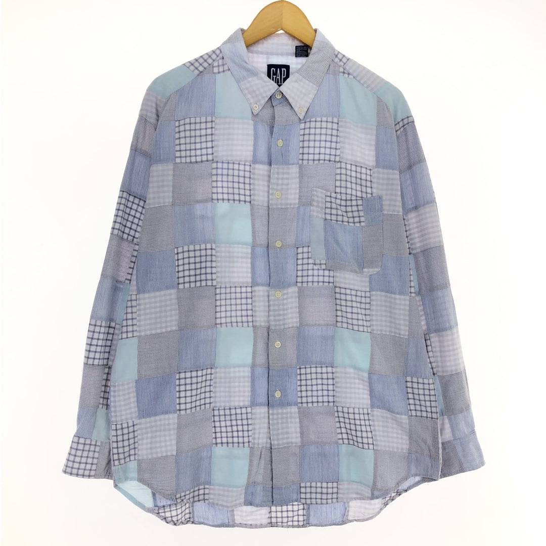 90'S GAP Old Gap Patchwork Long Sleeve Button Down Check Shirt Men's L Size Vintage /eaa473092