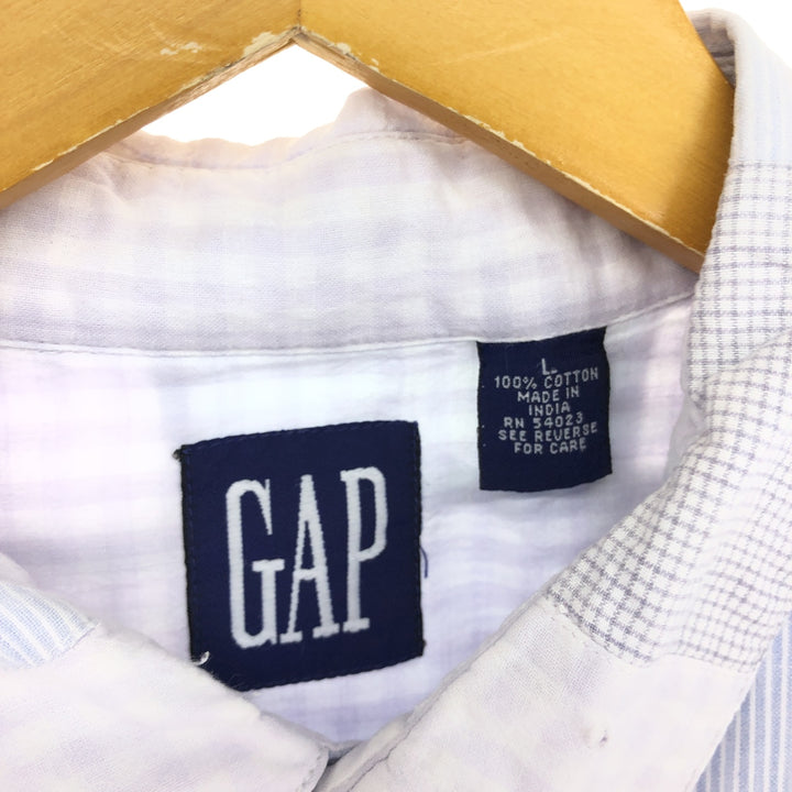 90'S GAP Old Gap Patchwork Long Sleeve Button Down Check Shirt Men's L Size Vintage /eaa473092