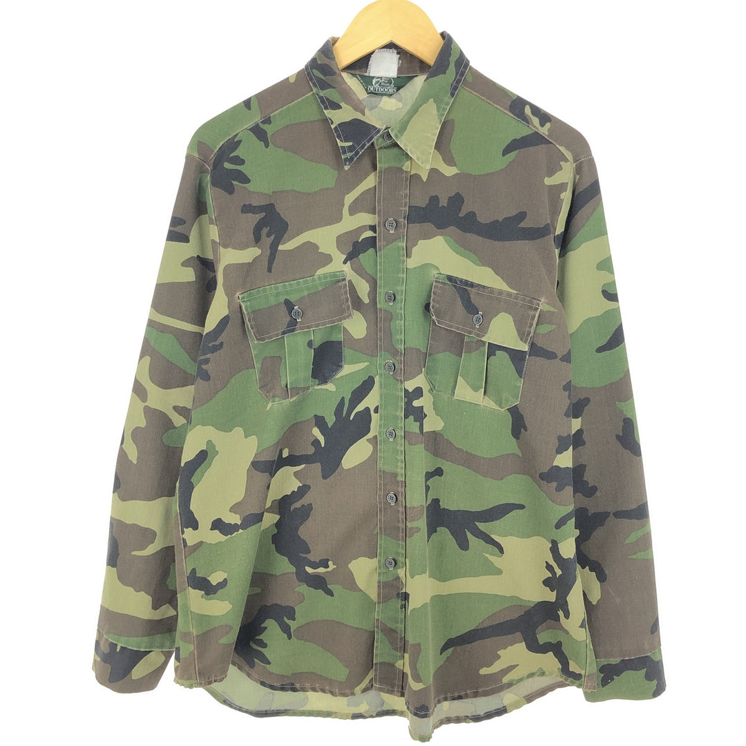 ~90'S Bass Pro Shops OUTDOORS Camouflage Pattern Long Sleeve Cotton x Poly Shirt Made in USA Men's L Size Vintage /eaa473209