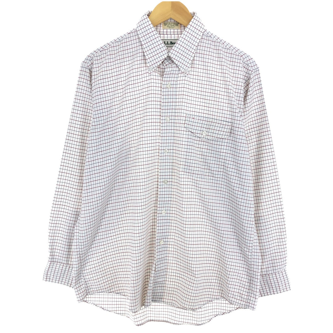 80'S LLBean Long Sleeve Button Down Check Shirt Made in USA Men's L Size Vintage /eaa473215