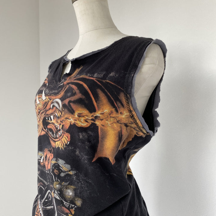 00'S Harley Davidson Dragon Pattern V-neck Layered Neck Tank Top Made in USA Women's XL /eaa473716