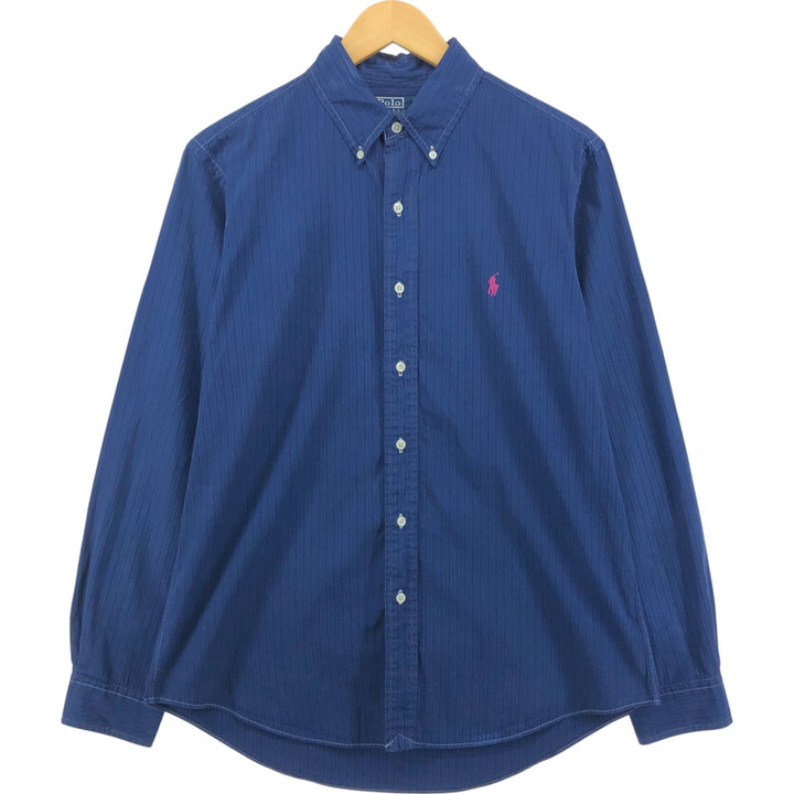 Ralph Lauren POLO by Ralph Lauren CUSTOM FIT long sleeve button down striped shirt men's size L cotton navy blue type Vintage Second Hand
