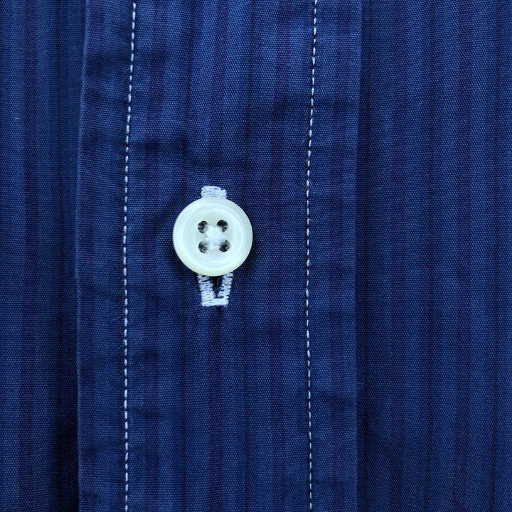 Ralph Lauren POLO by Ralph Lauren CUSTOM FIT long sleeve button down striped shirt men's size L cotton navy blue type Vintage Second Hand