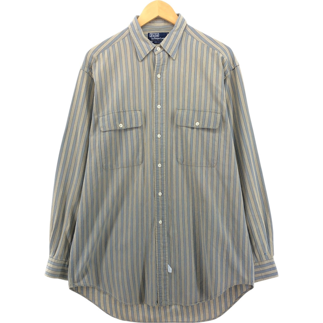 Ralph Lauren POLO by Ralph Lauren long sleeve cotton striped shirt, men's size M cotton yellow type Vintage Second Hand