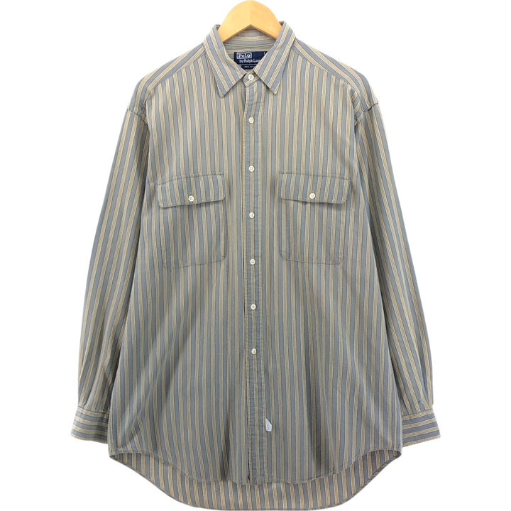 Ralph Lauren POLO by Ralph Lauren long sleeve cotton striped shirt, men's size M cotton yellow type Vintage Second Hand