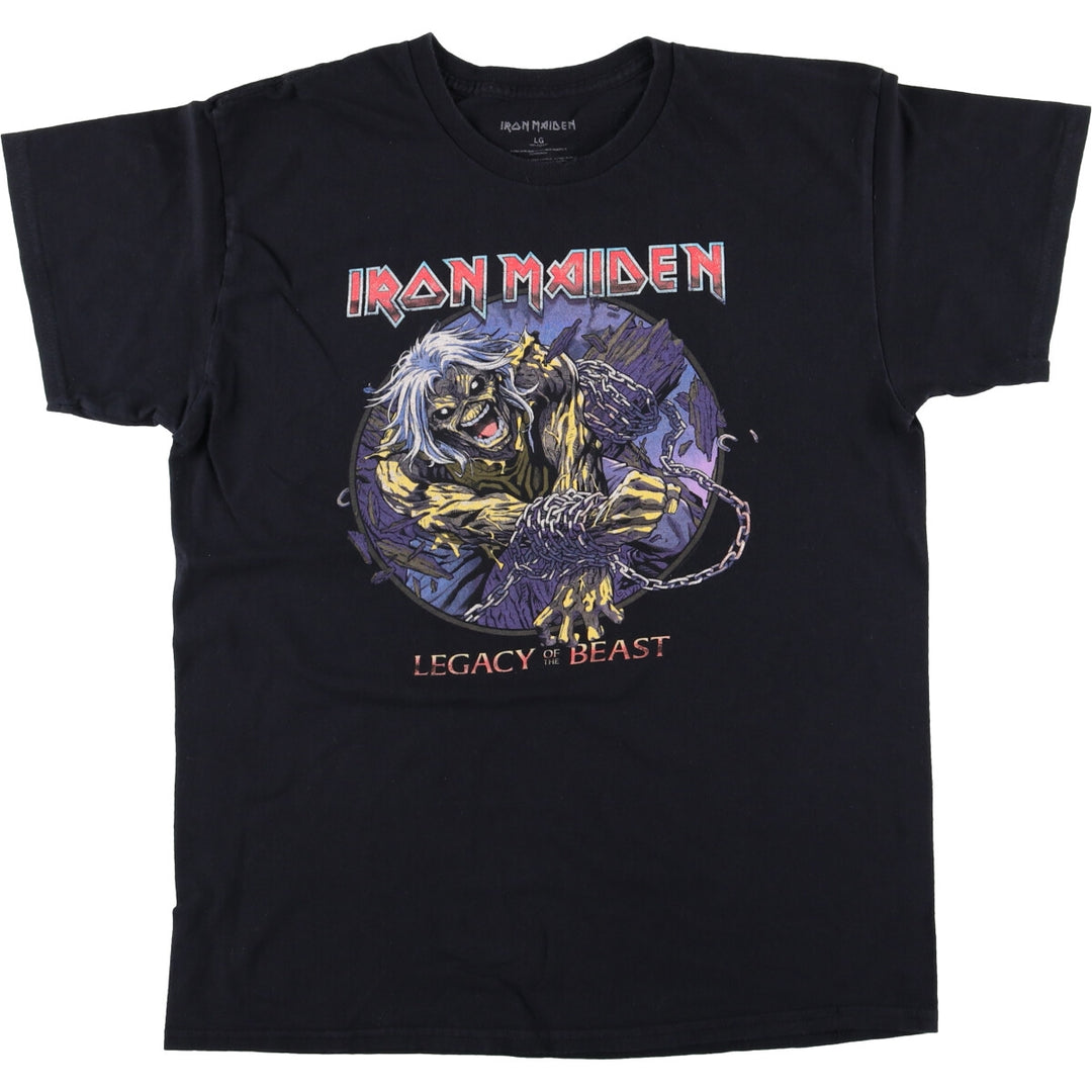 IRON MAIDEN Iron Maiden Band T-shirt Band T Men's L size cotton black type Vintage Second Hand