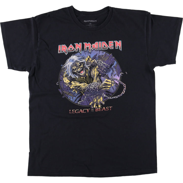IRON MAIDEN Iron Maiden Band T-shirt Band T Men's L size cotton black type Vintage Second Hand