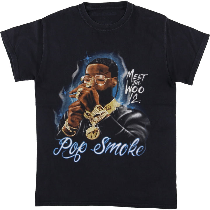POP SMOKE Rap T-shirt, Men's S size unclear black type Vintage Second Hand
