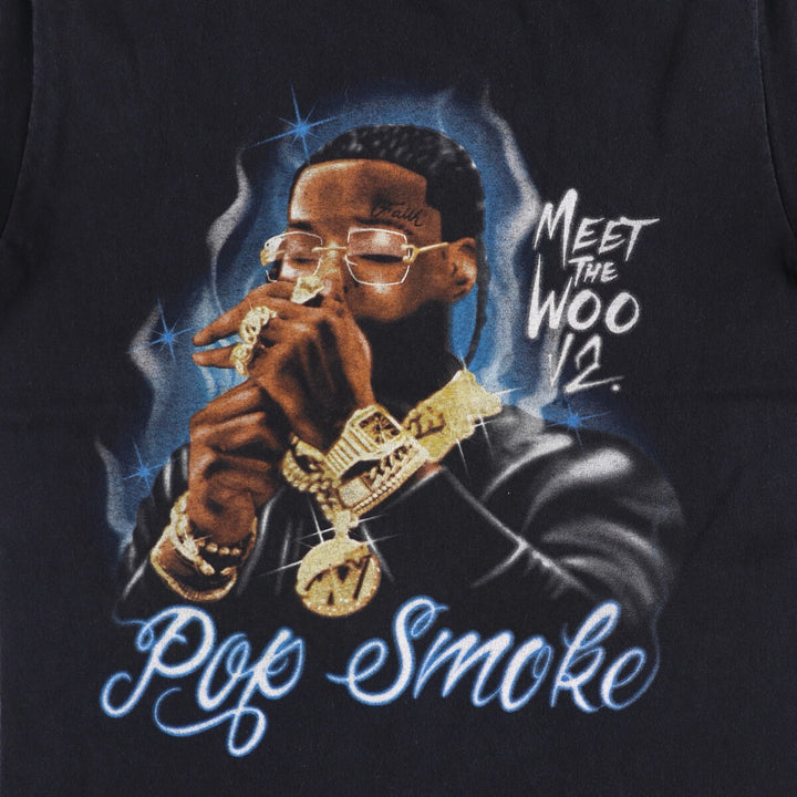 POP SMOKE Rap T-shirt, Men's S size unclear black type Vintage Second Hand