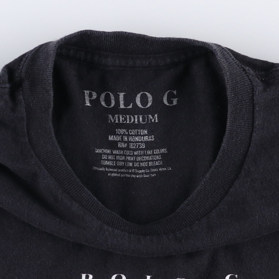 POLO G Pologie Wrap T-shirt Wrap T Men's M size cotton black type Vintage Second Hand