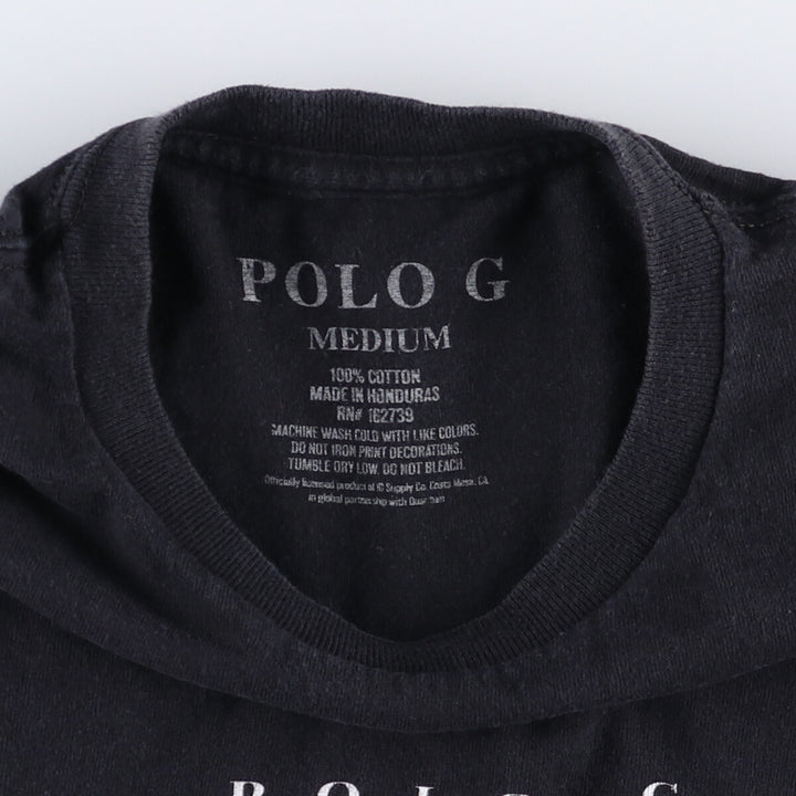 POLO G Pologie Wrap T-shirt Wrap T Men's M size cotton black type Vintage Second Hand