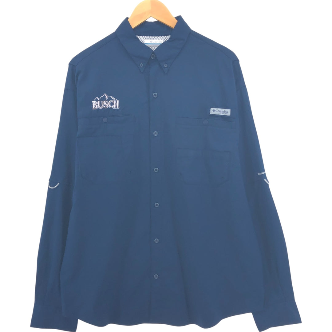 Columbia PFG button-down long sleeve fishing shirt, men's size L polyester navy blue type Vintage Second Hand