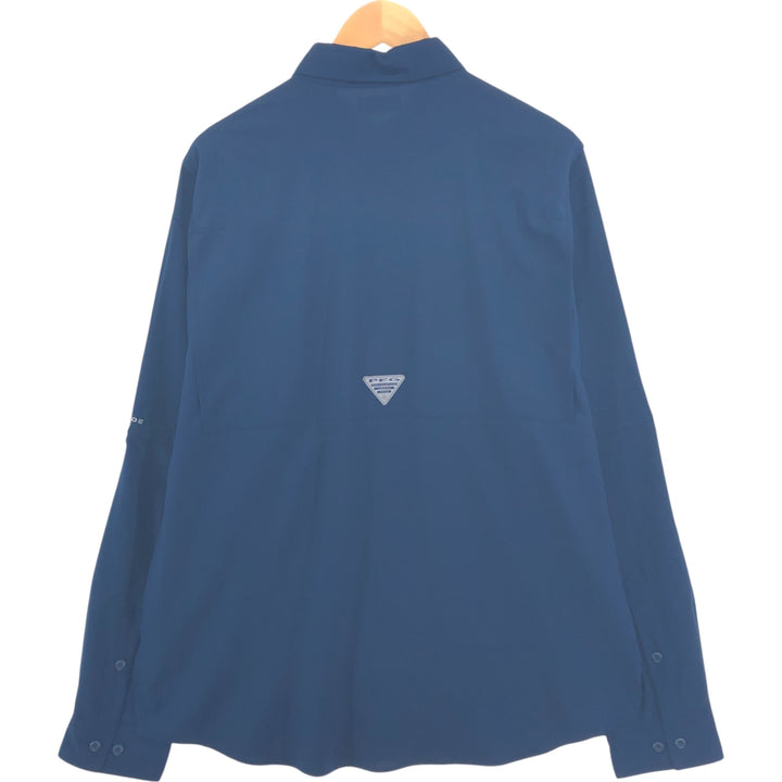 Columbia PFG button-down long sleeve fishing shirt, men's size L polyester navy blue type Vintage Second Hand