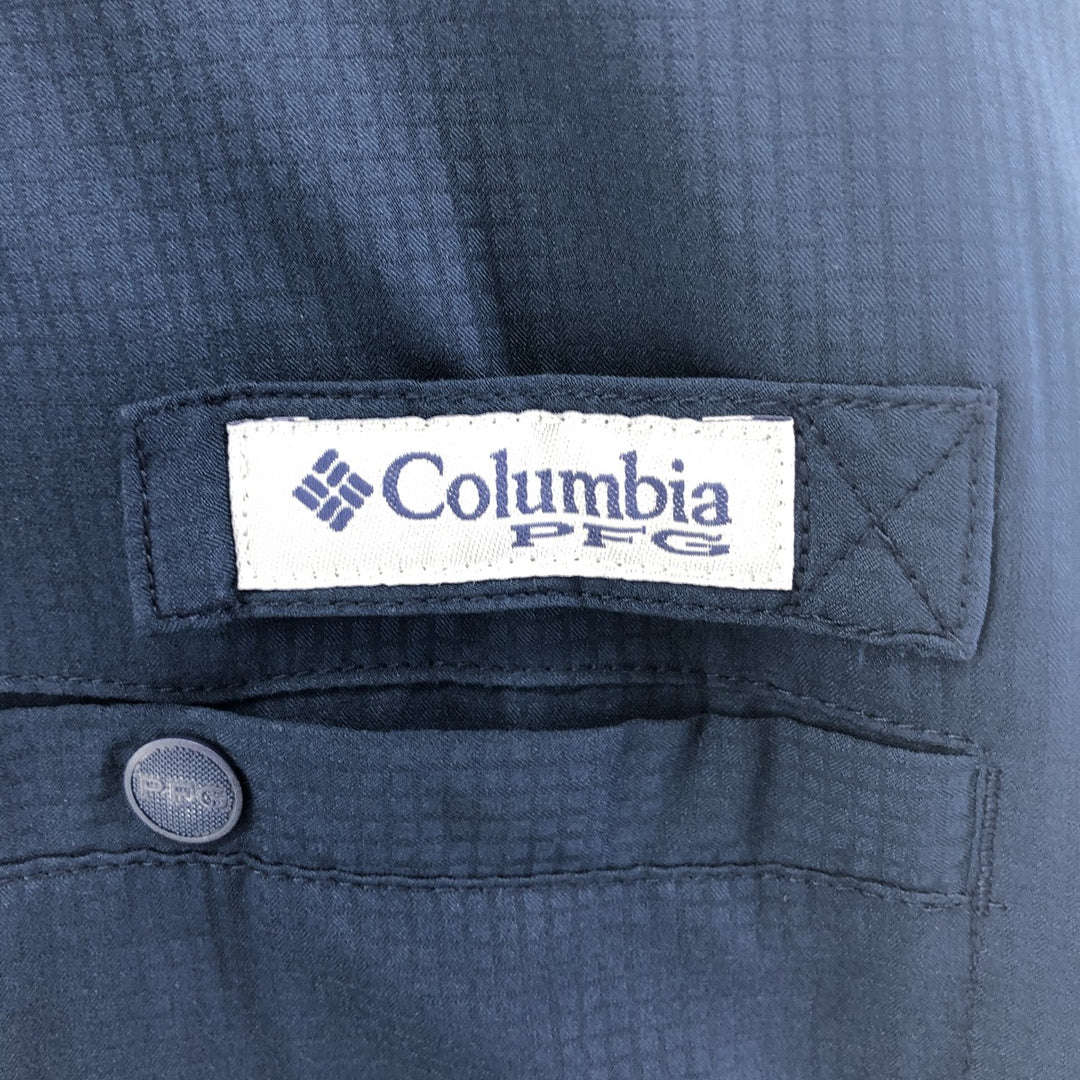 Columbia PFG button-down long sleeve fishing shirt, men's size L polyester navy blue type Vintage Second Hand