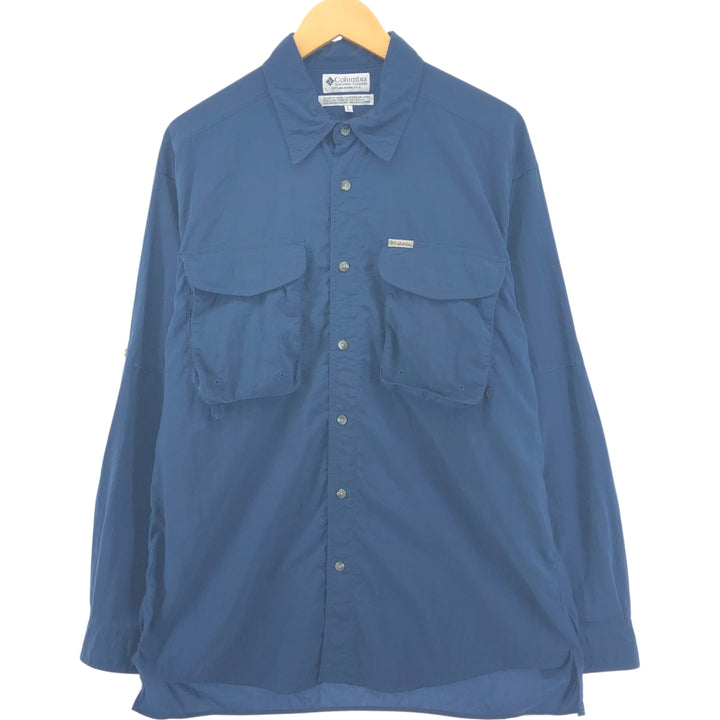 90s-00'S Columbia Long Sleeve Fishing Shirt Roll-Up Shirt Men's L Size Vintage Nylon navy blue type Vintage Second Hand