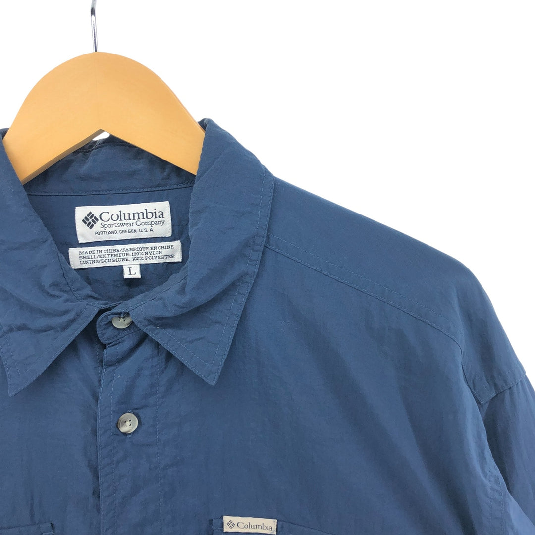 90s-00'S Columbia Long Sleeve Fishing Shirt Roll-Up Shirt Men's L Size Vintage Nylon navy blue type Vintage Second Hand