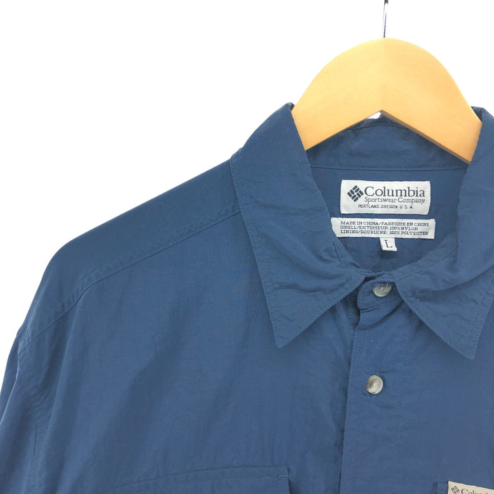 90s-00'S Columbia Long Sleeve Fishing Shirt Roll-Up Shirt Men's L Size Vintage Nylon navy blue type Vintage Second Hand