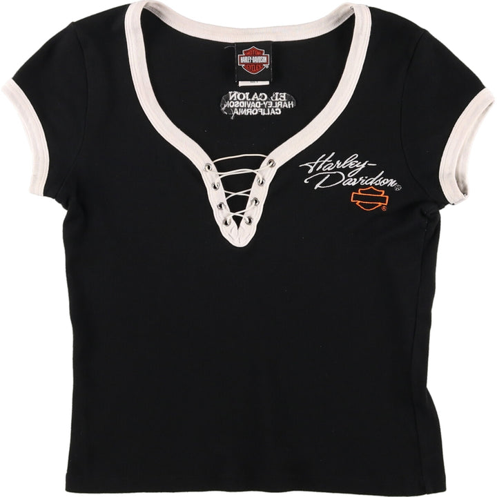 Harley-Davidson Lace-up Ringer V-neck Motorcycle Bike T-shirt Women's Size S / eaa473918