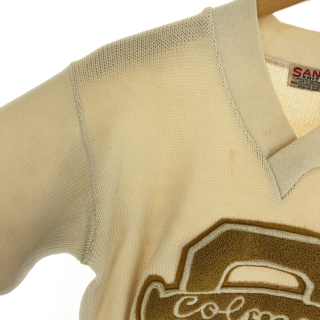 60s-70'S SAND KNIT V-neck lettered knit sweater, men's size S, vintage / eaa474181