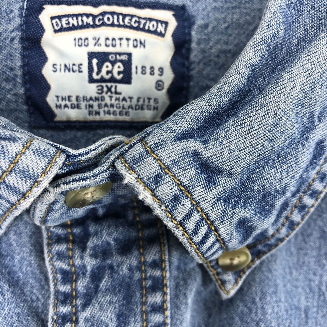 Big size 90'S Lee long sleeve button down denim shirt men's XXXL equivalent vintage /eaa474506