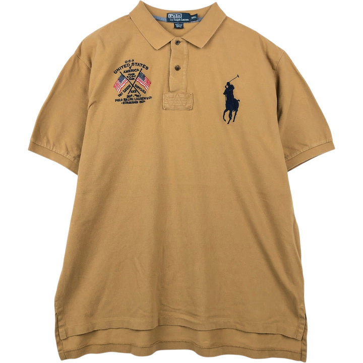 Ralph Lauren POLO by Ralph Lauren Big Pony Short-Sleeve Polo Shirt, Men's Size XXL (approx.) cotton beige type brown Vintage Second Hand