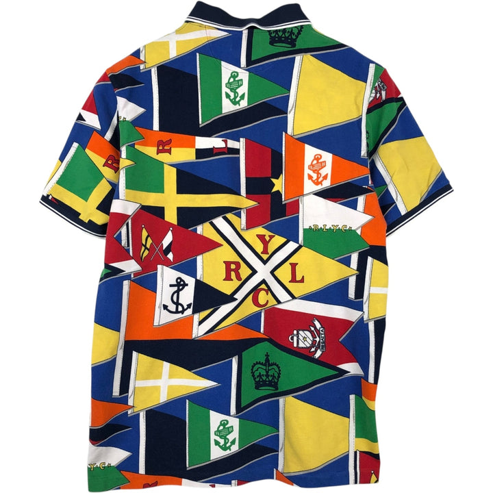 Ralph Lauren POLO RALPH LAUREN CLASSIC FIT all-over print short-sleeved polo shirt, men's size L cotton navy blue type Vintage Second Hand