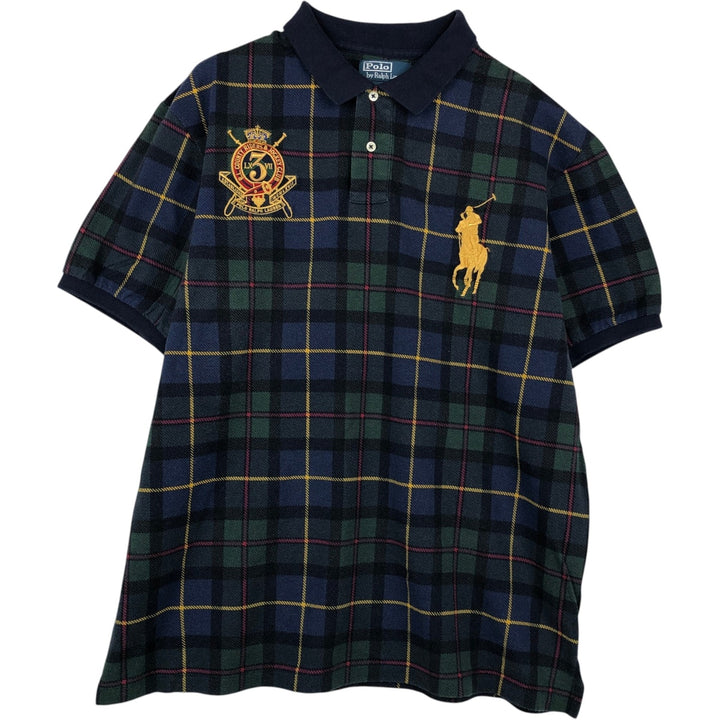 Ralph Lauren POLO by Ralph Lauren CUSTOM FIT Big Pony Short-Sleeve Check Polo Shirt, Men's XXL equivalent. cotton navy blue type Vintage Second Hand