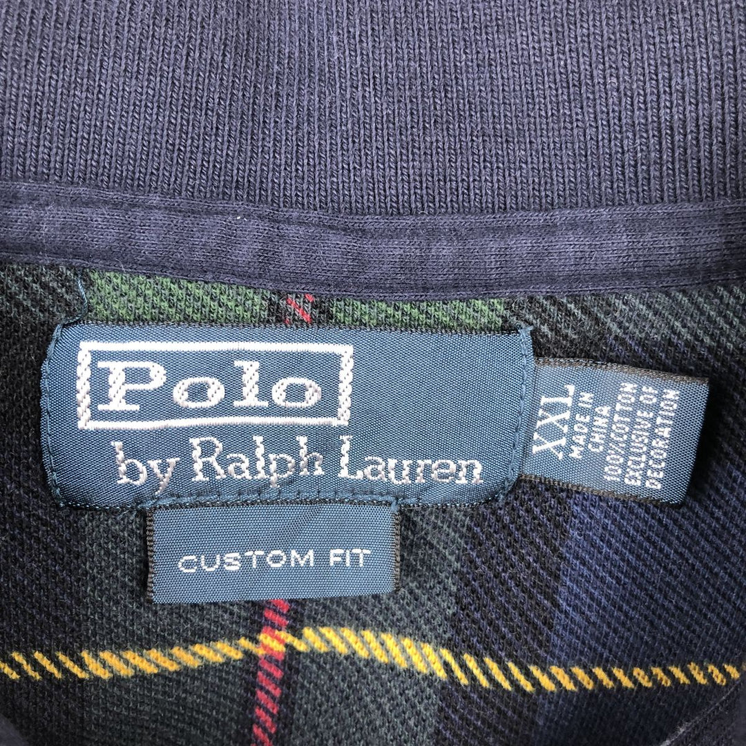 Ralph Lauren POLO by Ralph Lauren CUSTOM FIT Big Pony Short-Sleeve Check Polo Shirt, Men's XXL equivalent. cotton navy blue type Vintage Second Hand