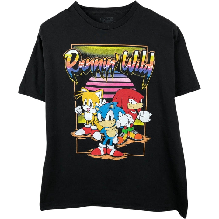 SONIC (Sonic the Hedgehog) Anime Character Print T-Shirt, Men's Size XL cotton black type Vintage Second Hand