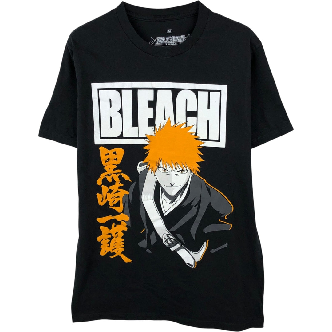BLEACH Ichigo Kurosaki Anime Character Print T-Shirt Men's M Size cotton black type Vintage Second Hand