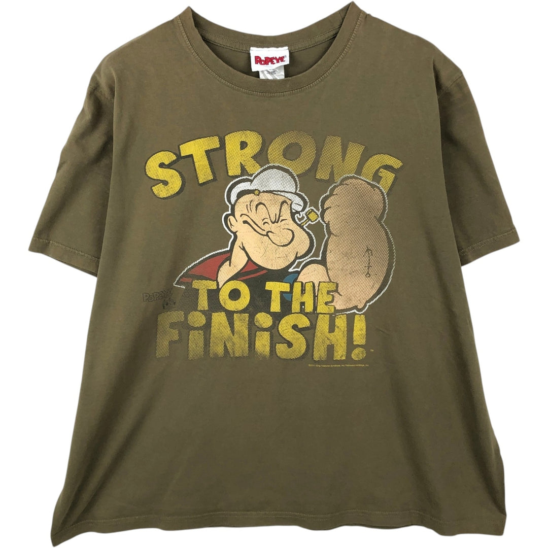 Popeye character print T-shirt, men's size XL (equivalent) cotton Khaki type Vintage Second Hand