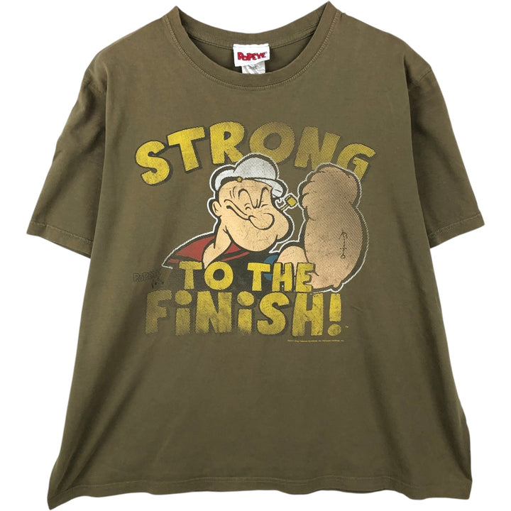 Popeye character print T-shirt, men's size XL (equivalent) cotton Khaki type Vintage Second Hand