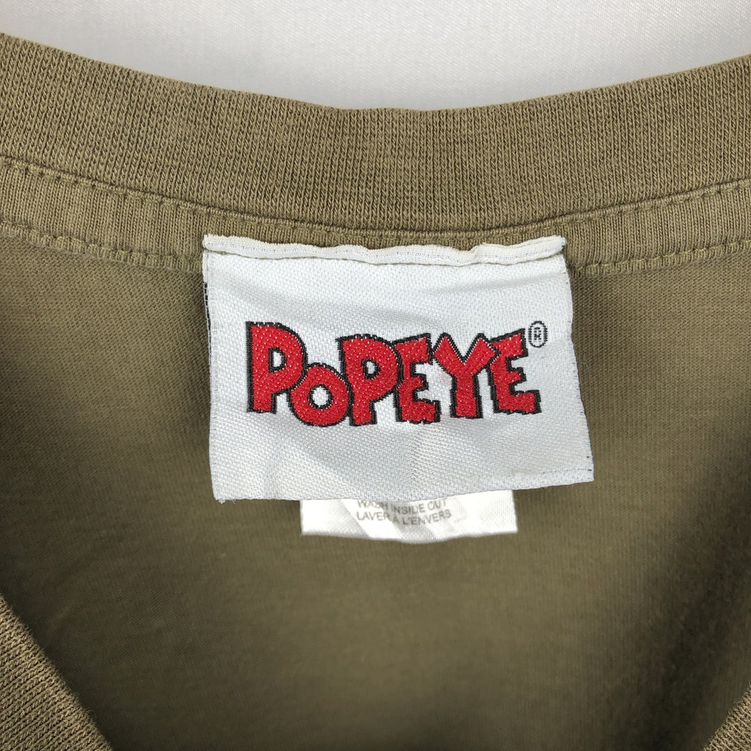 Popeye character print T-shirt, men's size XL (equivalent) cotton Khaki type Vintage Second Hand