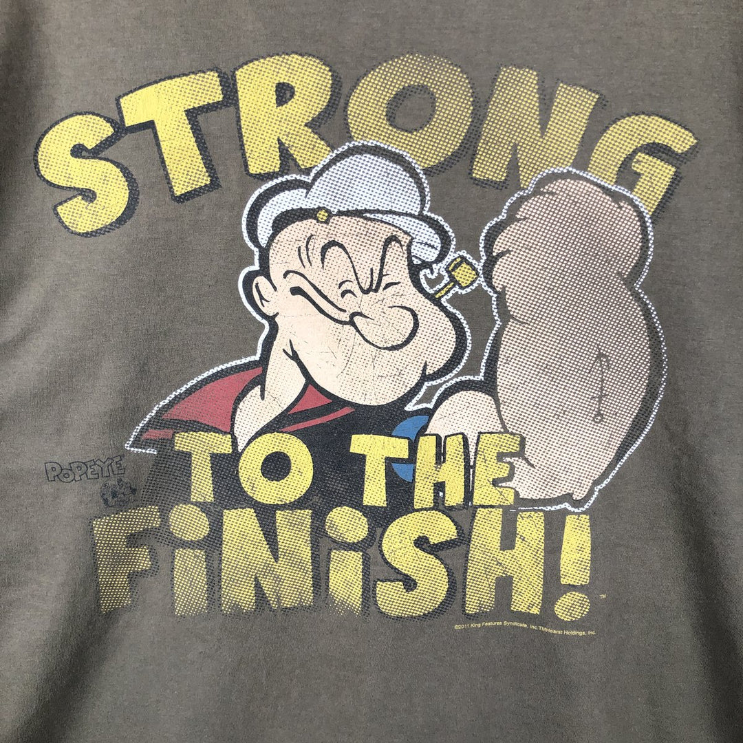 Popeye character print T-shirt, men's size XL (equivalent) cotton Khaki type Vintage Second Hand