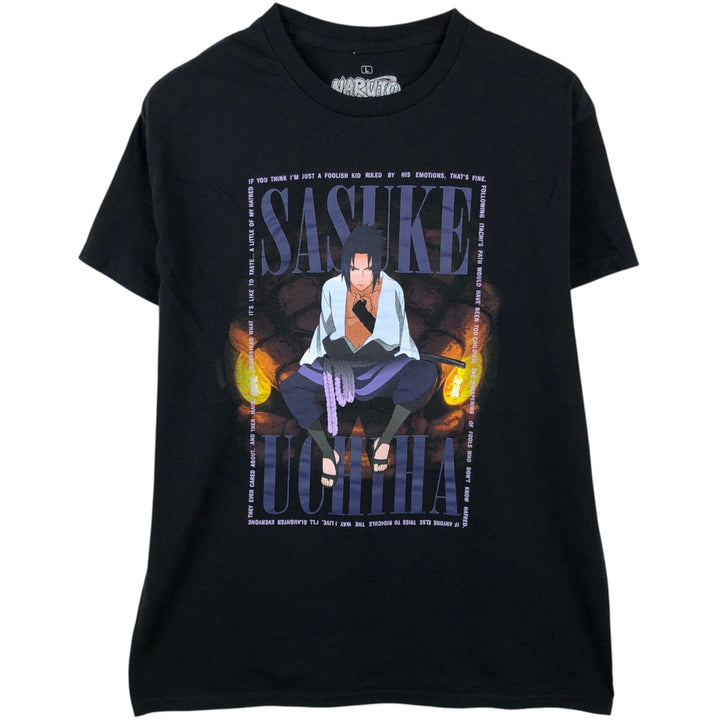 NARUTO SHIPPUDEN Uchiha Sasuke Anime Character Print T-Shirt (Men's Size L) cotton black type Vintage Second Hand