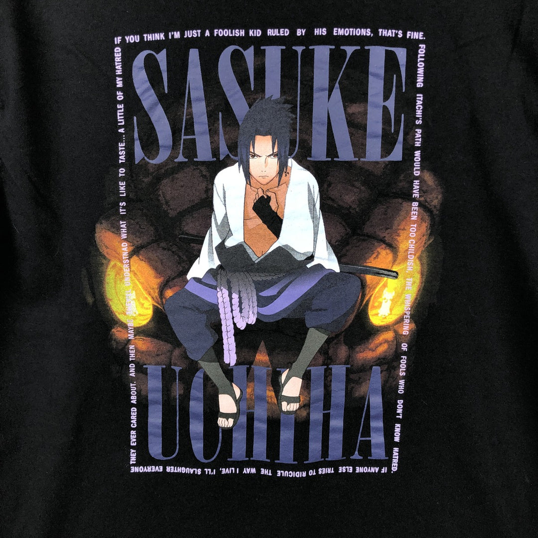 NARUTO SHIPPUDEN Uchiha Sasuke Anime Character Print T-Shirt (Men's Size L) cotton black type Vintage Second Hand