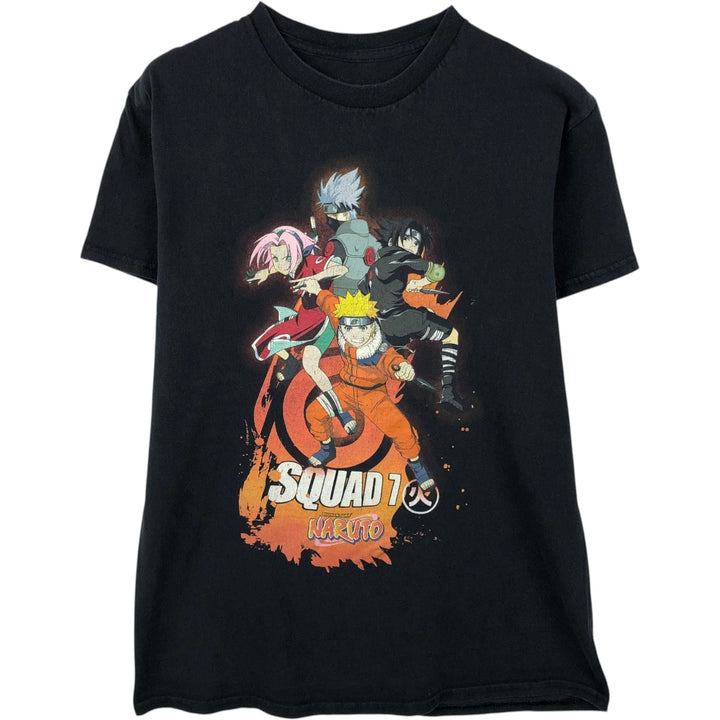 NARUTO Anime Character Print T-Shirt Men's M Size cotton black type Vintage Second Hand