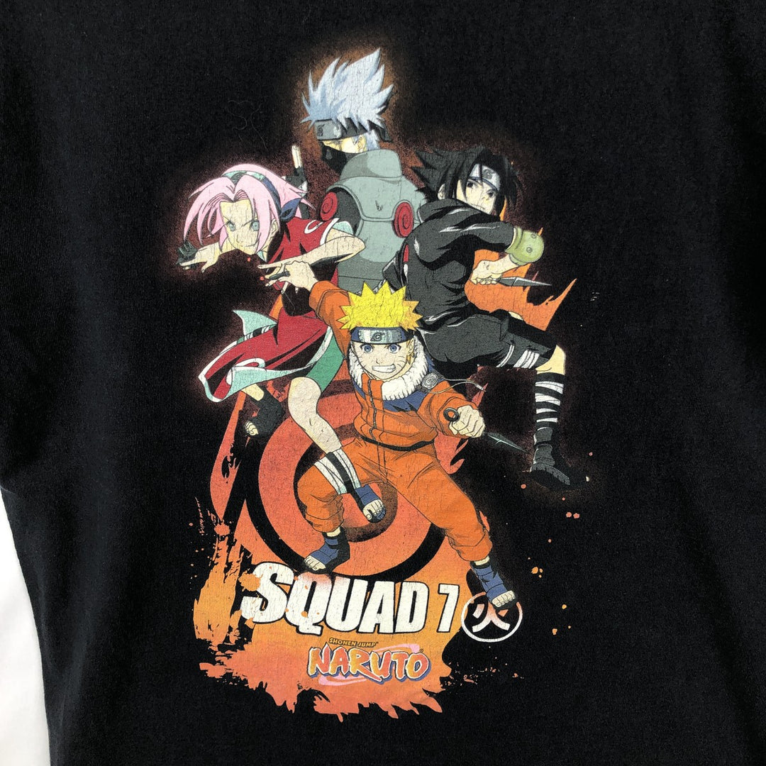 NARUTO Anime Character Print T-Shirt Men's M Size cotton black type Vintage Second Hand