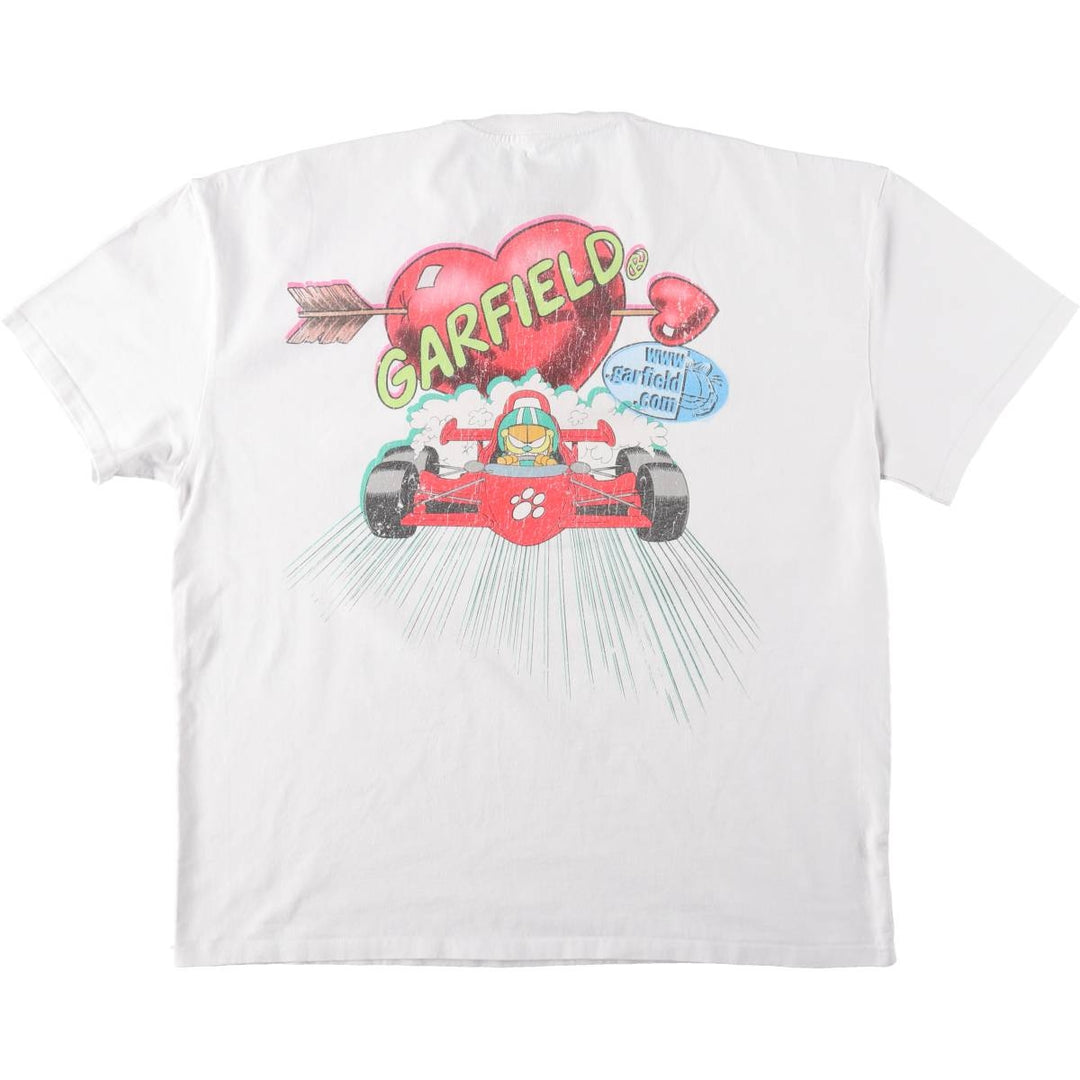 Garfield character print T-shirt, men's size L (approx.) cotton white type Vintage Second Hand