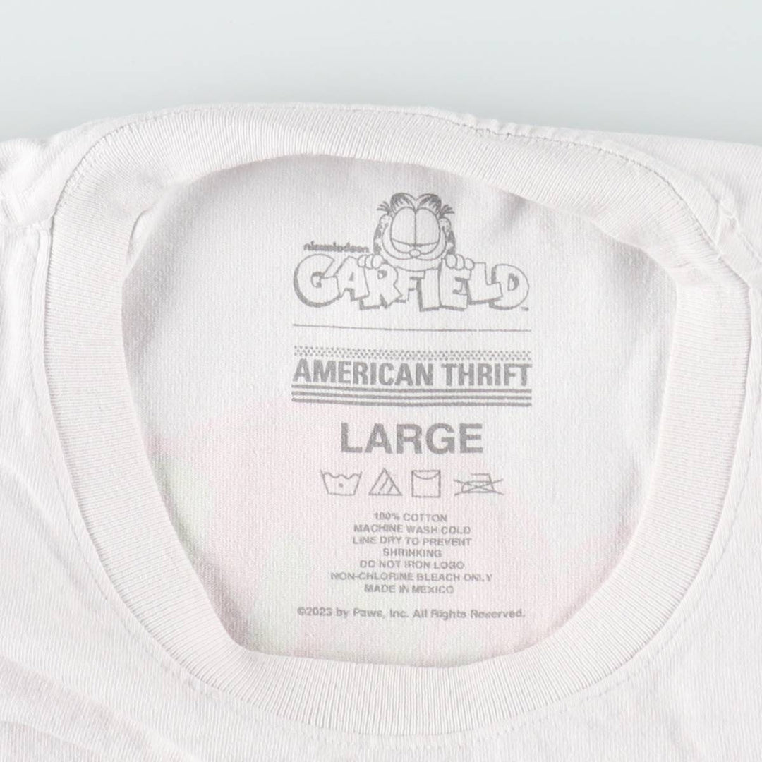 Garfield character print T-shirt, men's size L (approx.) cotton white type Vintage Second Hand