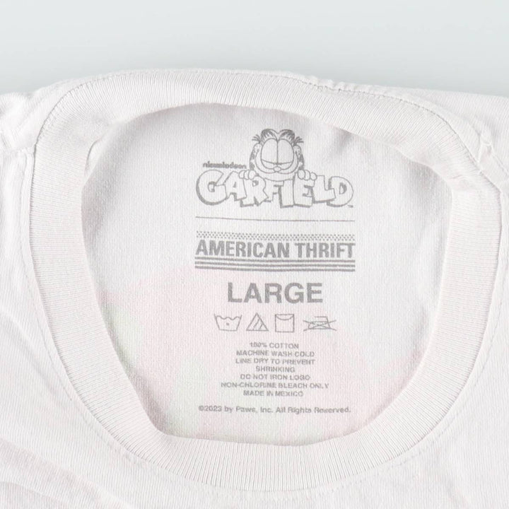 Garfield character print T-shirt, men's size L (approx.) cotton white type Vintage Second Hand