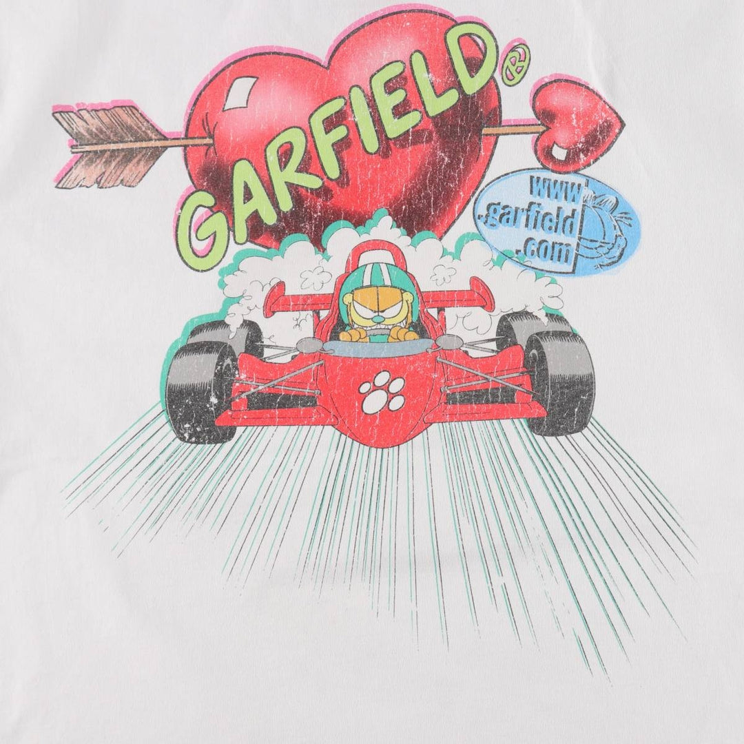 Garfield character print T-shirt, men's size L (approx.) cotton white type Vintage Second Hand